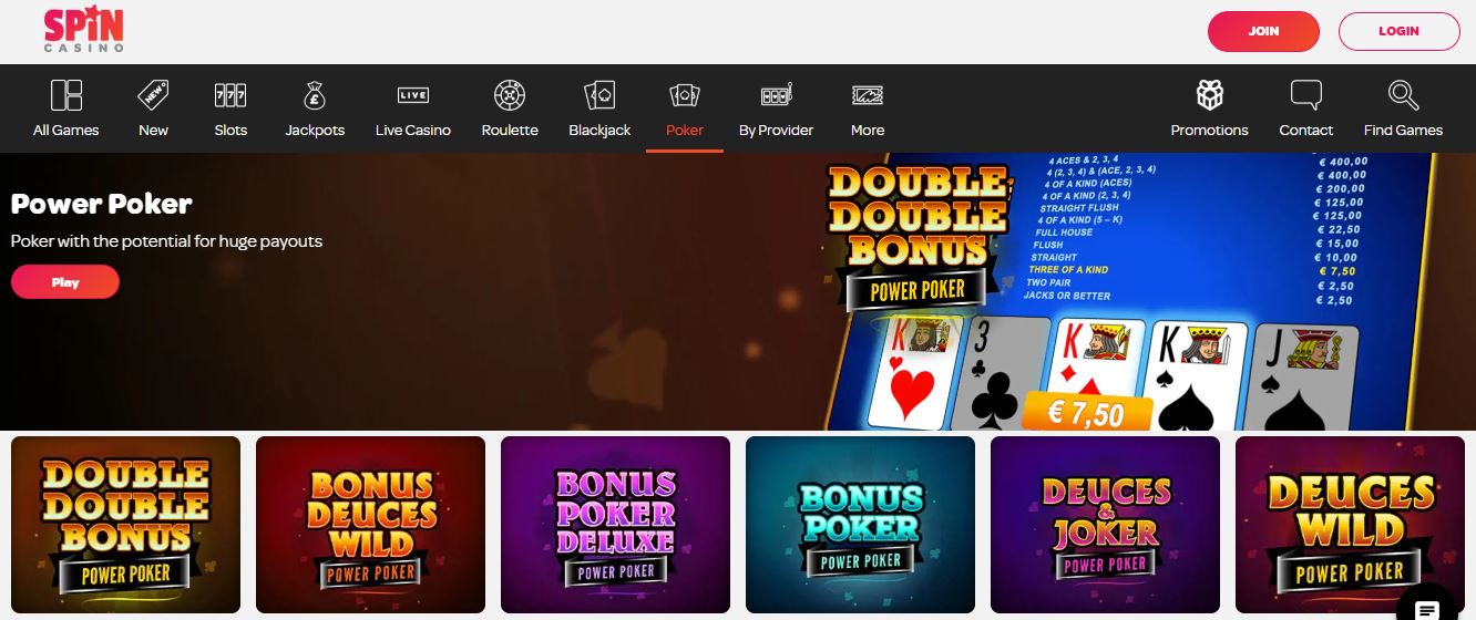 Gana dinero real jugando poker power bonus en Spin Casino
